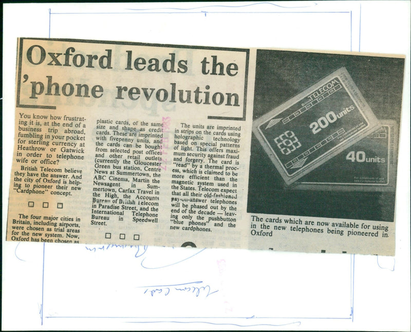 Oxford leads the 'phone revolution with the introduction of British Telecom's new Cardphone system. - Vintage Photograph