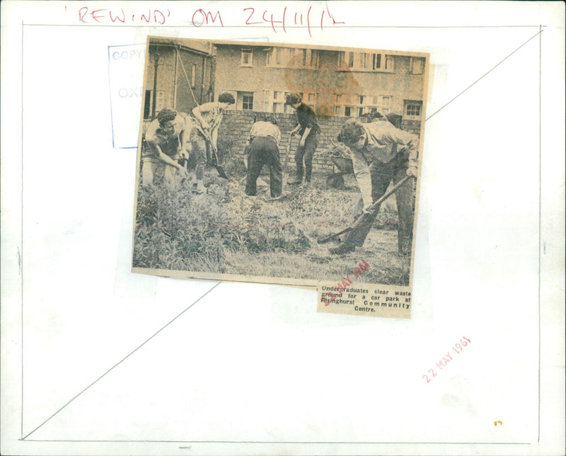 Altura undergraduates clear waste from the Risinghurst Community Centre to make way for a car park. - Vintage Photograph