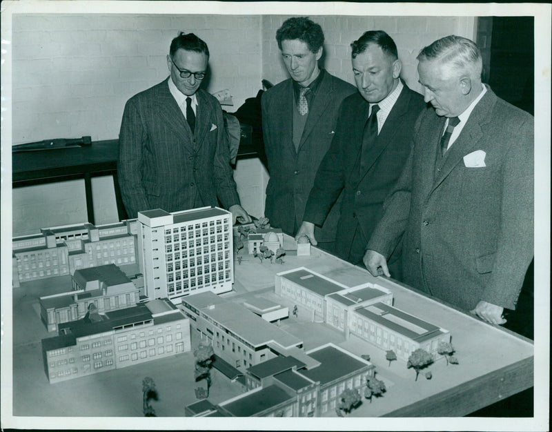 Professor Sir Hans Krebs and his team of chemists working on a biochemical model. - Vintage Photograph