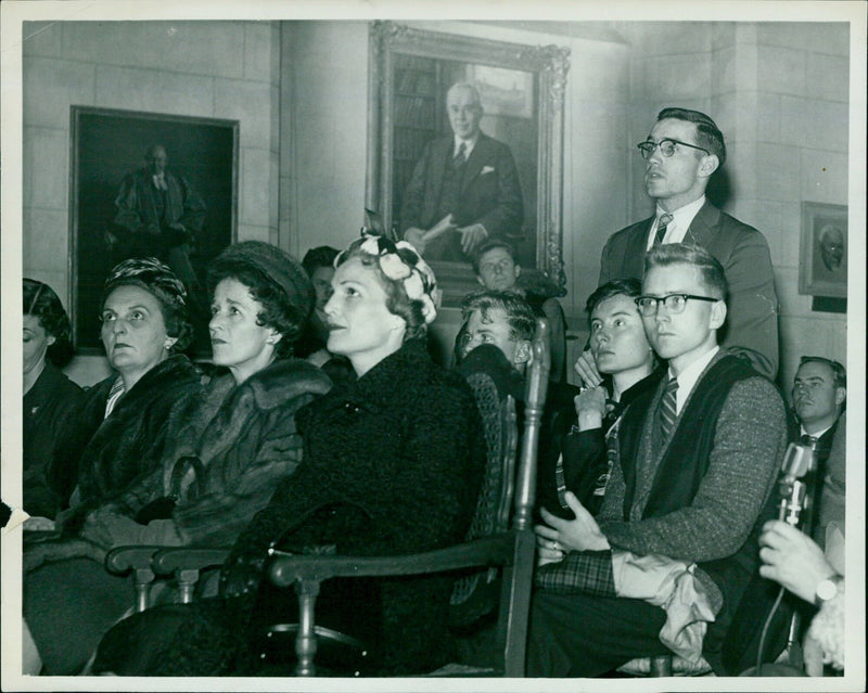 President Richard Nixon speaks at a press conference on November 28, 1958. - Vintage Photograph