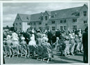Queen Elizabeth II at the opening of a new section of Minshull College in June 1962. - Vintage Photograph