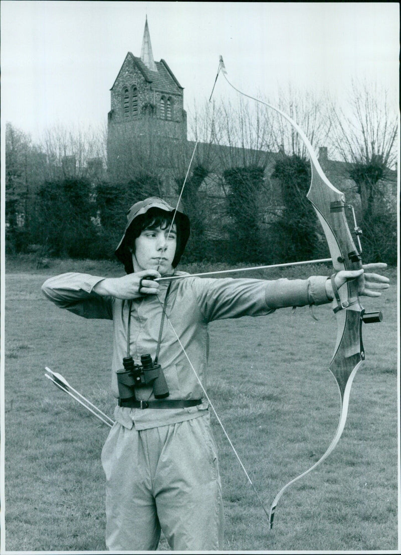 Jonathan Bray of Worcester College competes in an Oxford-Cambridge inter-Varsity archery match. - Vintage Photograph