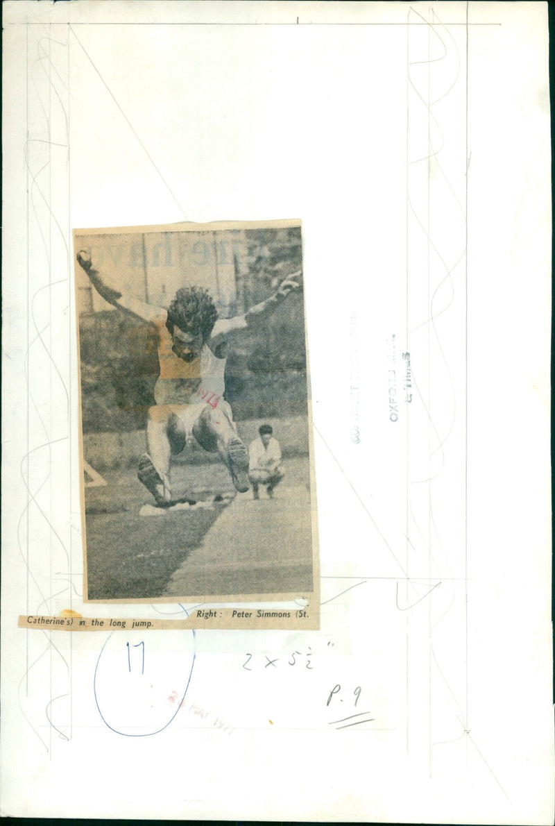 Athletes competing in the long jump event at an Oxford University track and field meet. - Vintage Photograph