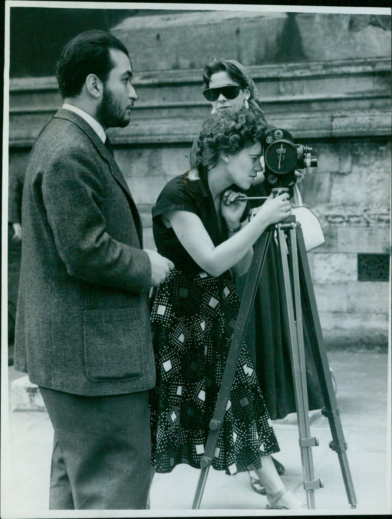 Amateurs filming an event in 1957. - Vintage Photograph