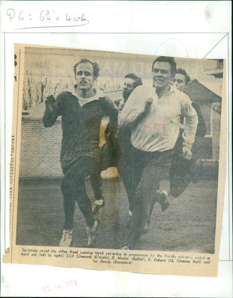 Students from four colleges run on the Ffley Road running track in Oxford, England. - Vintage Photograph