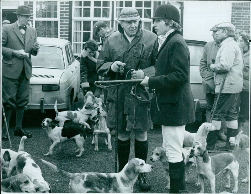 Church of England beagles celebrate after a hunt near Oxford, England. - Vintage Photograph