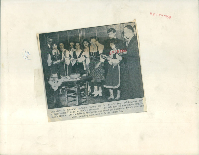 Folk dancers and singers perform at a St. Sava's Day celebration at Manchester College. - Vintage Photograph