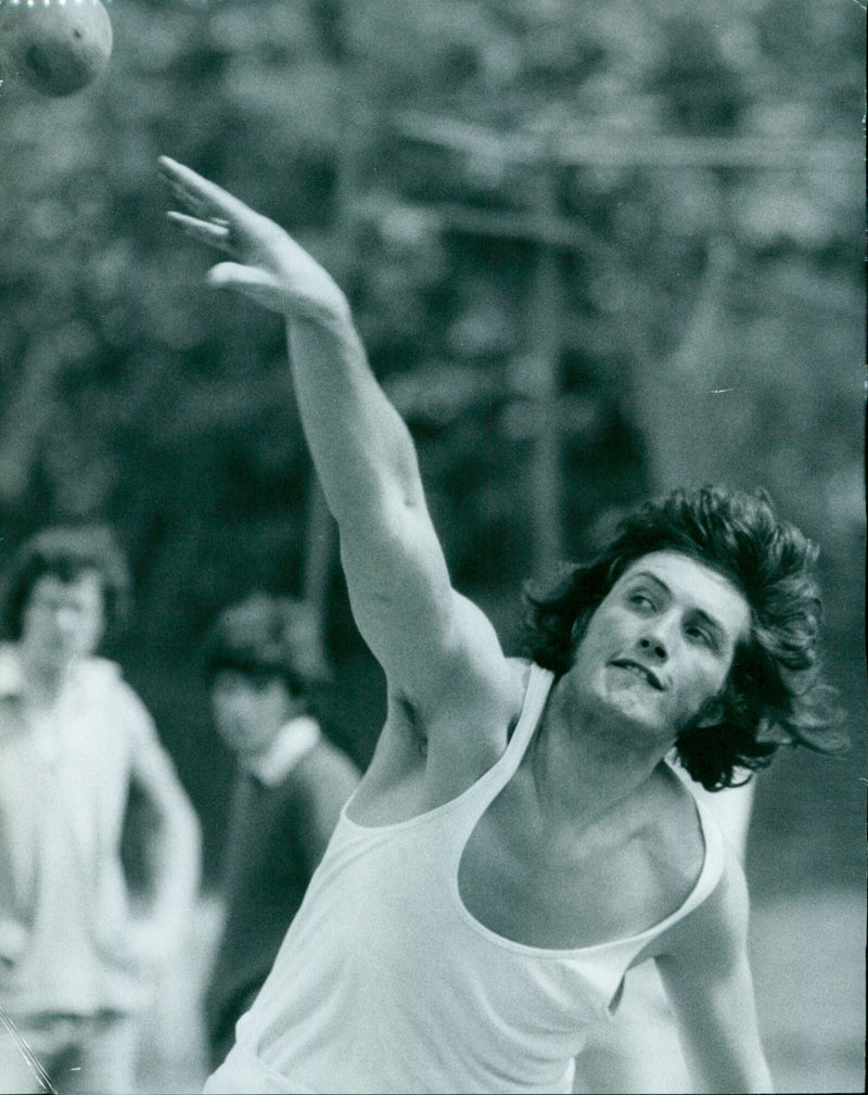 Kim Renwick competes in the Shot Event at the Cuppers Athletics FXXXX Finals. - Vintage Photograph