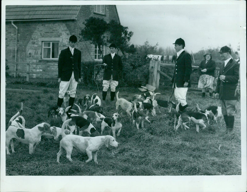 Christ Church and New College Beagles at their meet. - Vintage Photograph