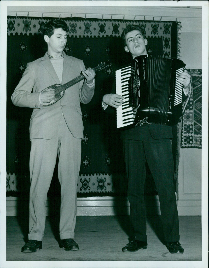 Five young performers duet on stage. - Vintage Photograph