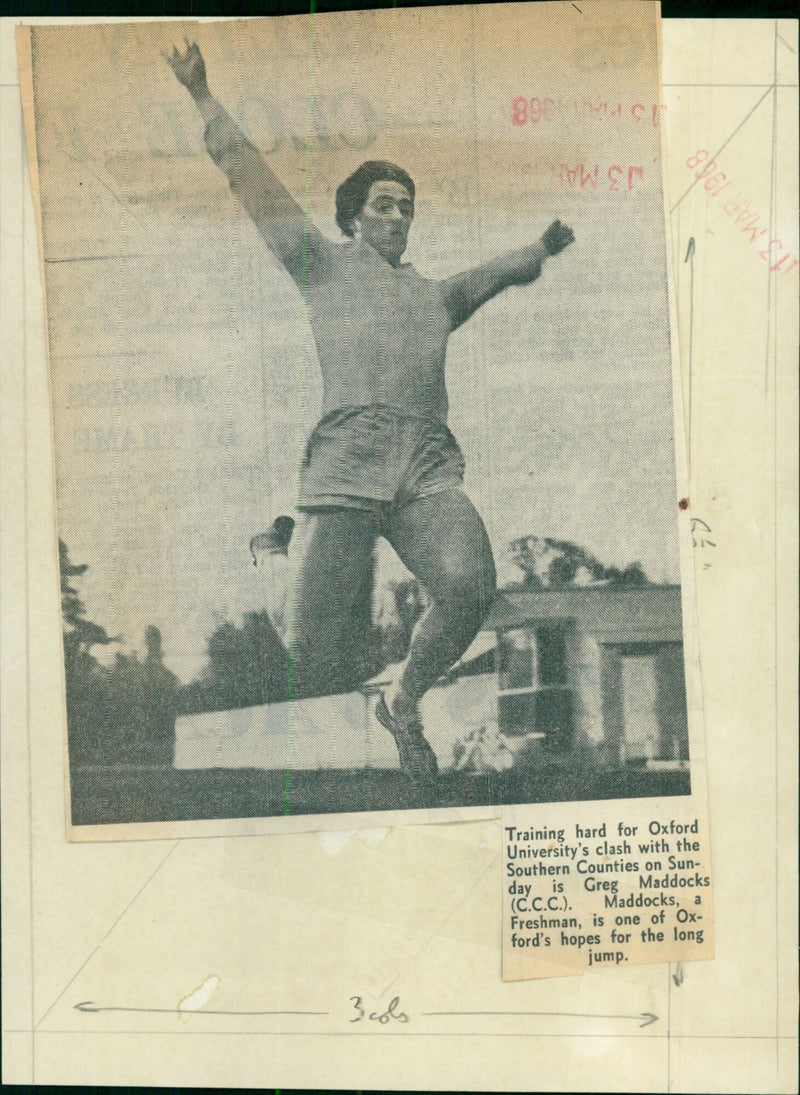 Oxford University Freshman Greg Maddocks trains for Sunday's match against Southern Counties. - Vintage Photograph