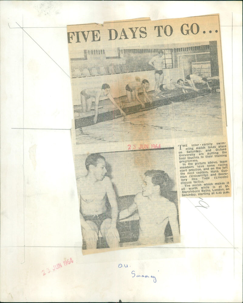 Oxford and Lincoln universities' swimmers put the final touches to their training programme. - Vintage Photograph