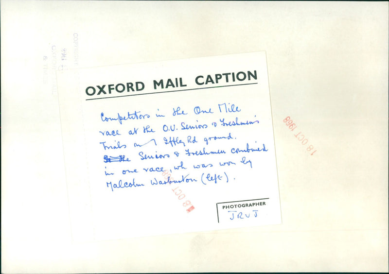 Athletes compete in the One Mile race at the Oxford University Seniors & Freshmen Trials. - Vintage Photograph