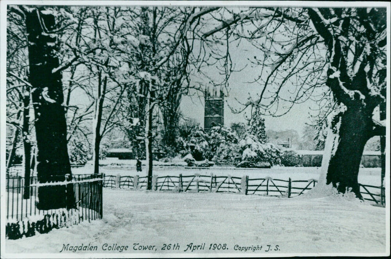 The Magdalen College Cower in Oxford, England. - Vintage Photograph