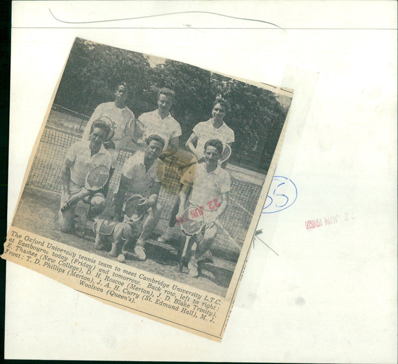 The Oxford University tennis team prepares to face off against Cambridge University L.T.C. at Eastbourne. - Vintage Photograph