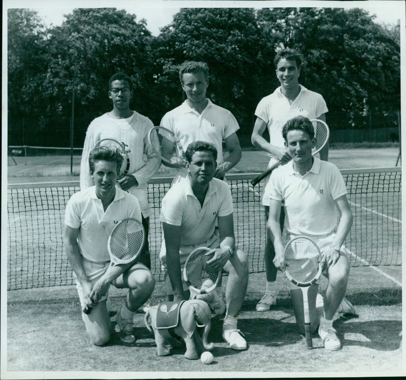 The Oxford University tennis team prepares to face off against Cambridge University L.T.C. at Eastbourne. - Vintage Photograph