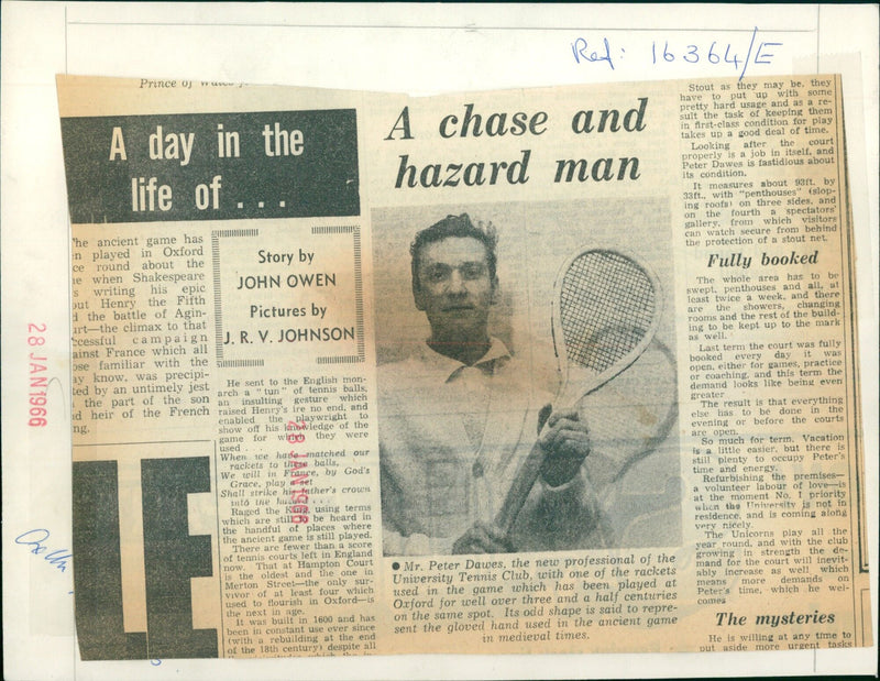 Peter Dawes, the professional of the University Tennis Club, tends to one of the rackets used in the ancient game that has been played in Oxford for over 350 years. - Vintage Photograph