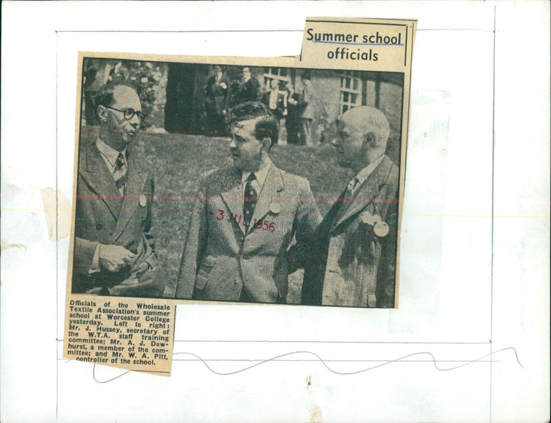 Officials of the Wholesale Textile Association's summer school meet at Worcester College. - Vintage Photograph