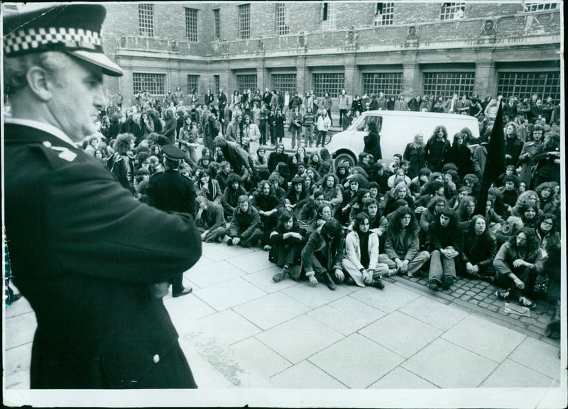 Students demonstrating in an unknown location. - Vintage Photograph