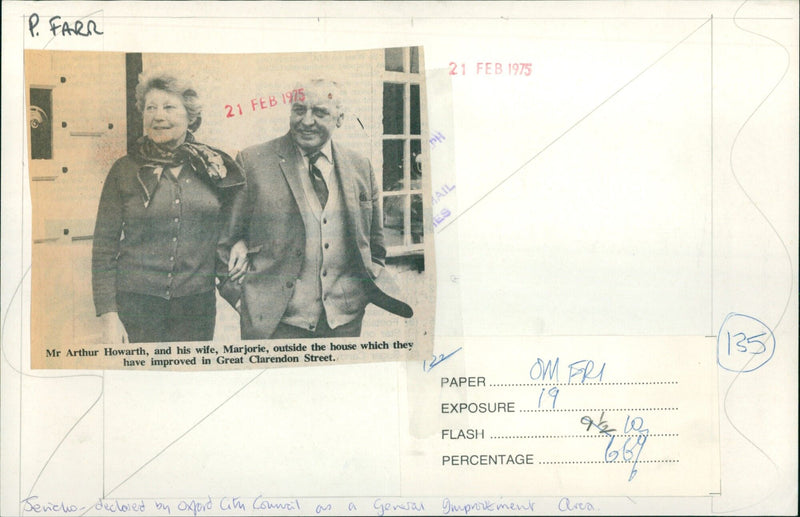 Mr. and Mrs. Howarth outside their newly improved home in Great Clarendon Street. - Vintage Photograph