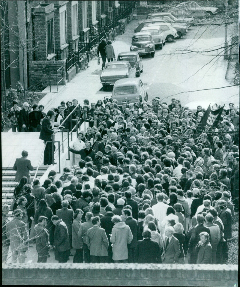 A group of striking workers in a mining town in Sweden on March 9, 1979. - Vintage Photograph