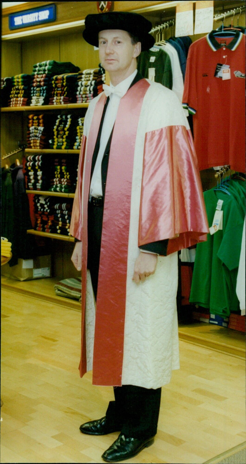 Oxford University staff members Adrian Palfreyman and Damian Halliwell posing in their academic gowns. - Vintage Photograph