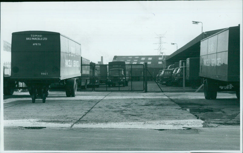 Lorries parked at the closed B.R.S. Depot in Oxford. - Vintage Photograph