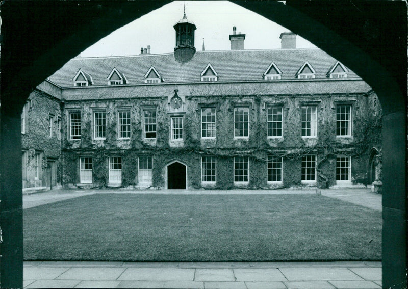 Students enjoy the sunshine on the Lincoln College Quad. - Vintage Photograph