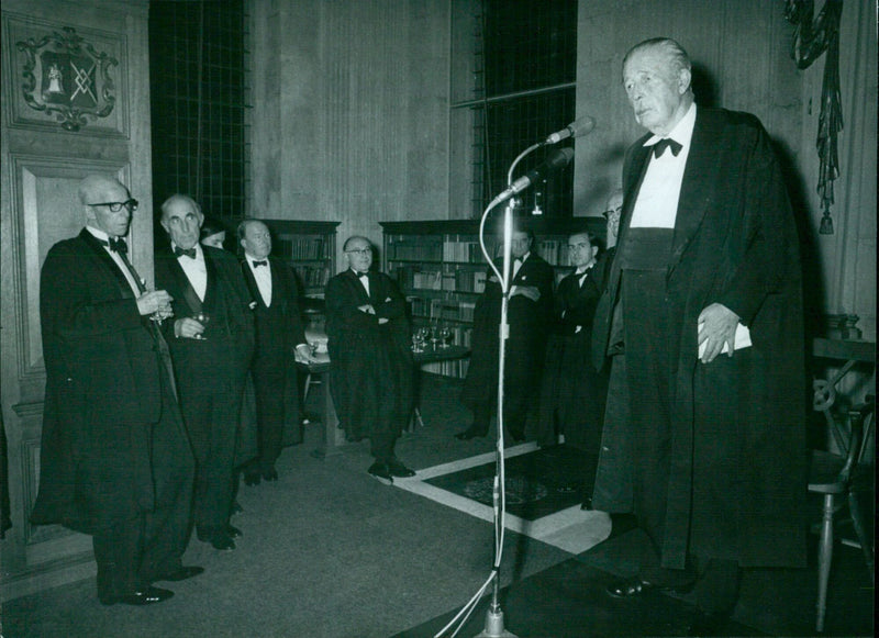 British statesman Harold MacMillan officially opens the new Hinckley College Library. - Vintage Photograph