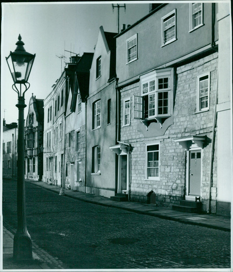 A street scene in Merton, Oxford, on January 5, 1966. - Vintage Photograph