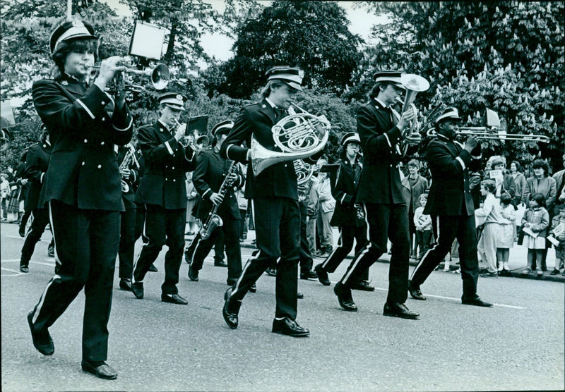 People parade in St. Giles during the Lord Mayor's Parade in England. - Vintage Photograph