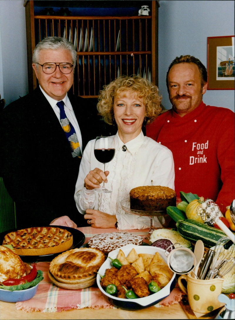 Chris Kelly, Jilly Goolden and Antony Worrall Thompson join forces to present BBC's popular cooking show, Food and Drink. - Vintage Photograph