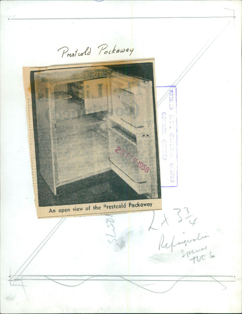 An open view of the Prestcold Packaway refrigerator. - Vintage Photograph