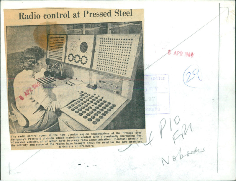 A radio control room at the new London region headquarters of the Pressed Steel Company's Prestcold division. - Vintage Photograph