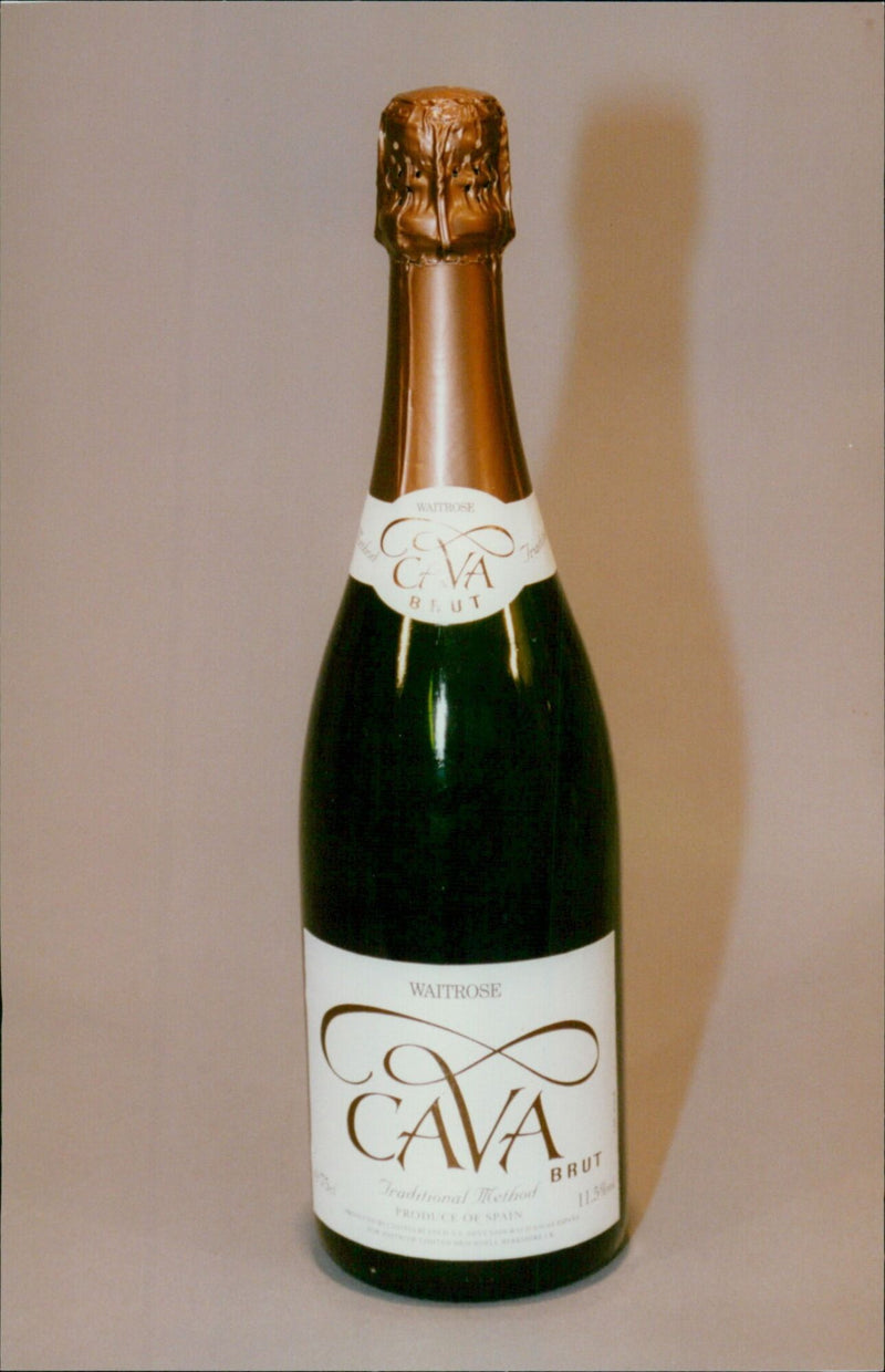 A bottle of Waitrose Eva Blut Brut 11.5% champagne. - Vintage Photograph