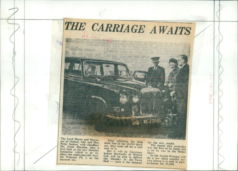 Ald. and Mrs. Peter Spokes take a first look at the new Daimler limousine which is to replace their eight-year-old Austin Princess FC 1 as the mayoral car. - Vintage Photograph