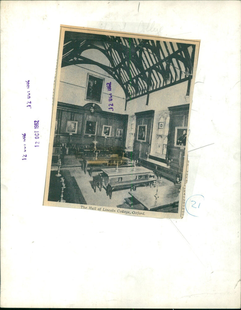 Students walking in the Hall of Lincoln College, Oxford. - Vintage Photograph