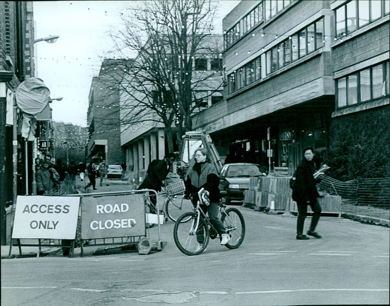 Little Clarendon Street in Oxford is closed to access, following the City Council's plan to install a contra-flow cycle lane. - Vintage Photograph