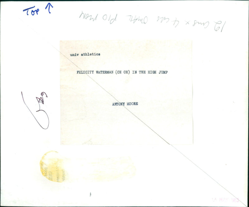 Felicity Waterman of the Omail Pio Mon University athletics team competes in the high jump. - Vintage Photograph