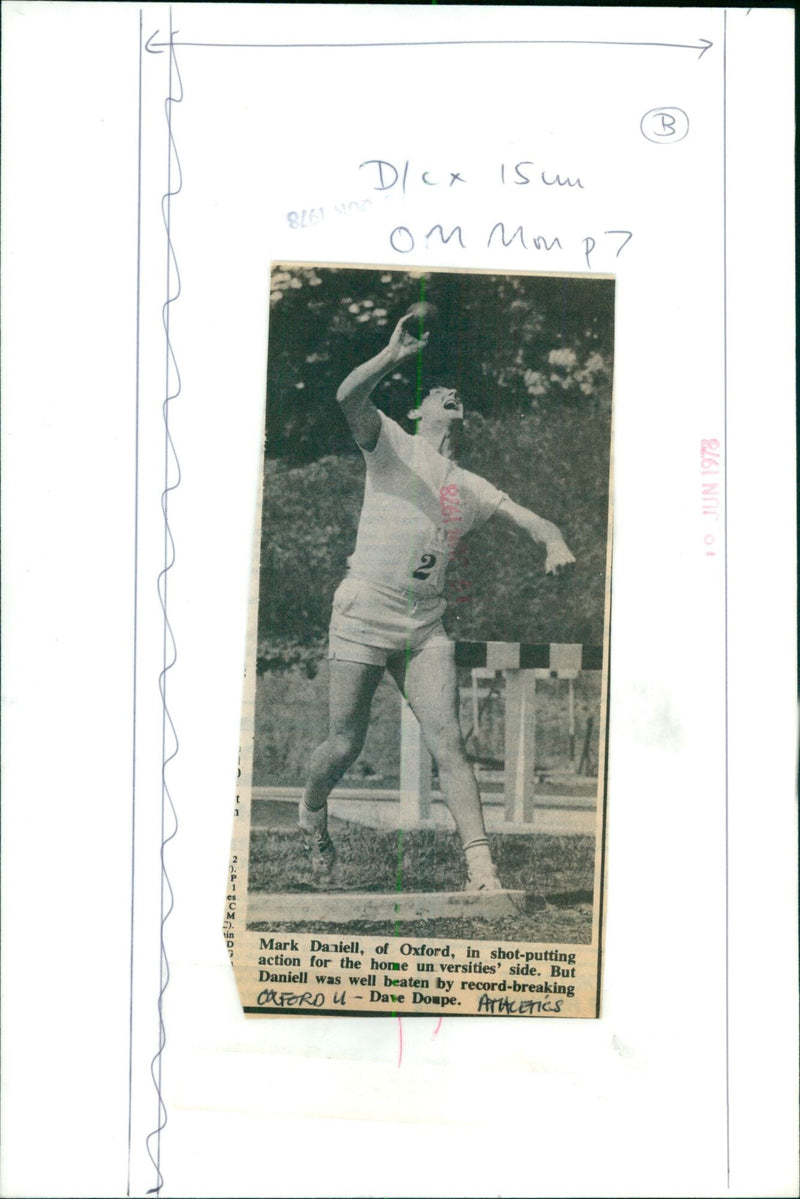 Oxford's Mark Daniell takes part in shot-put competition against Dave Dompe. - Vintage Photograph