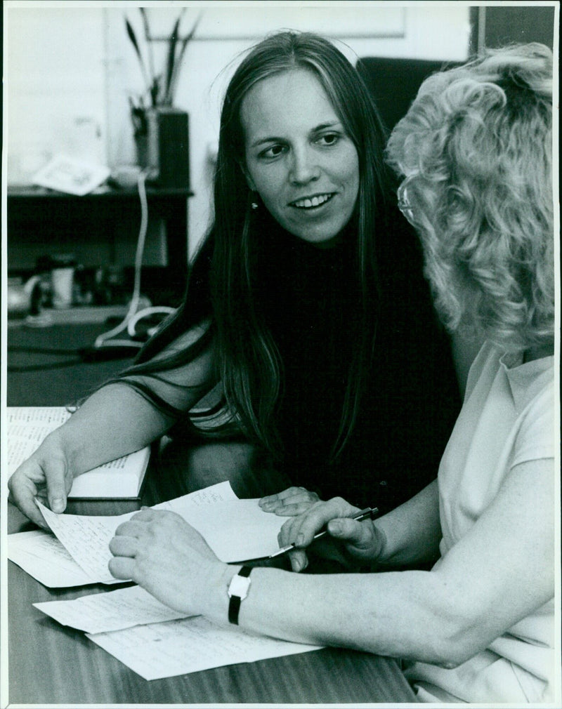 Sarah Loving teaches a student at the Able Open Learning Centre in Peers School. - Vintage Photograph