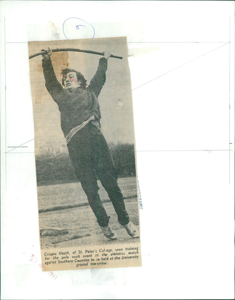 C Crispin Heath of St. Peter's College training for pole vault event. - Vintage Photograph