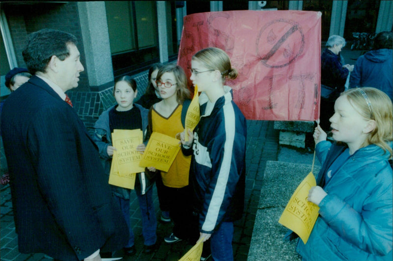 Oxford residents protest the proposed three-tier school system. - Vintage Photograph