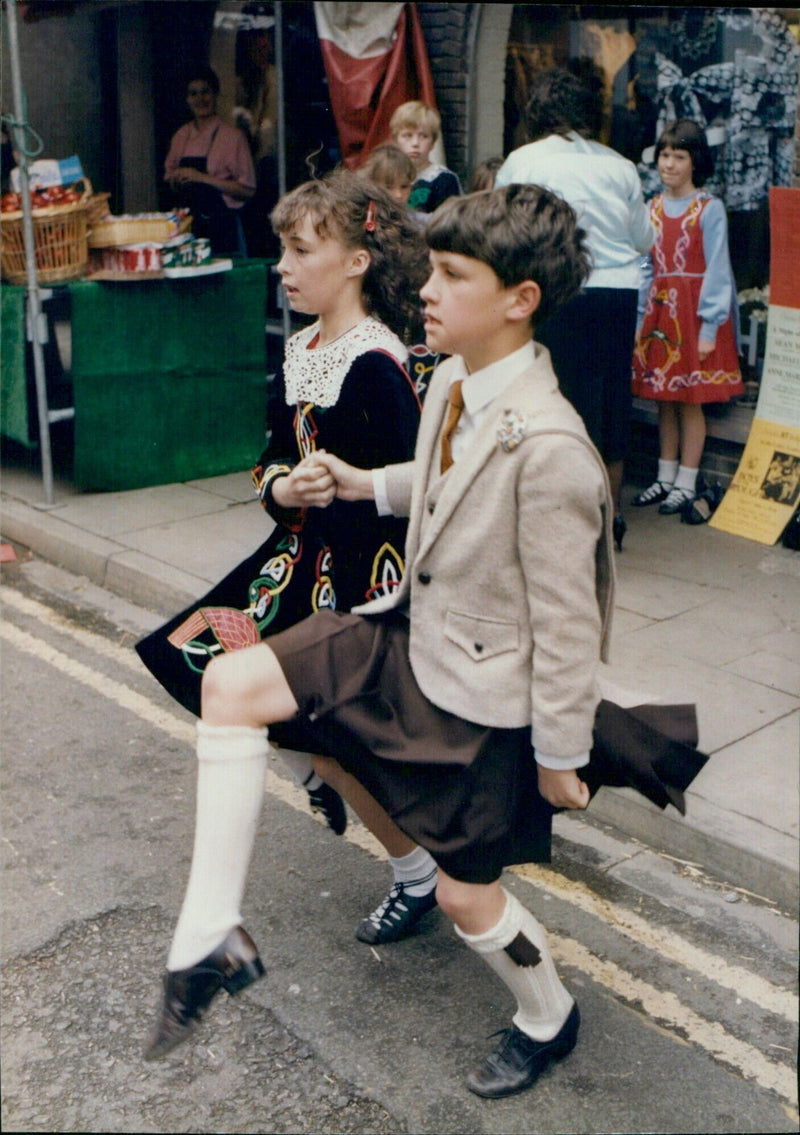 Students of the Anne Rod Flood School of Irish Dancing performing at the Little Clarendon Street Fair. - Vintage Photograph