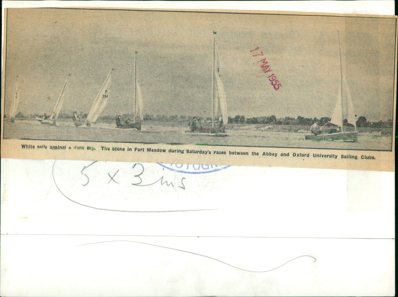 Sailboats race on Port Meadow in Oxford. - Vintage Photograph