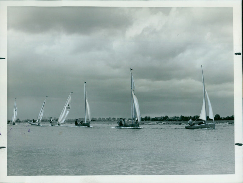 Sailboats race on Port Meadow in Oxford. - Vintage Photograph