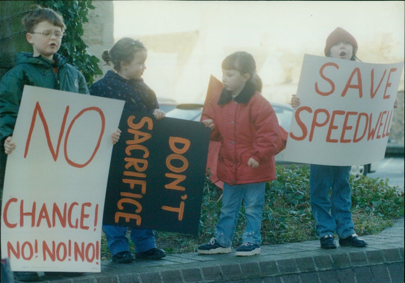 Protesters rally against a proposed two-tier education system at the Oxford County Hall. - Vintage Photograph