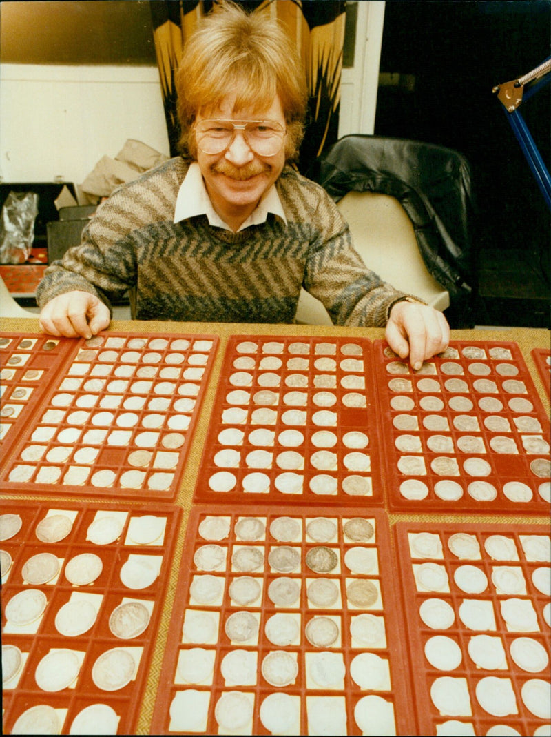 Collectors from around the country attended a stamp coin and postcard fair at Oxford Poly- and technic on April 14, 2021. - Vintage Photograph