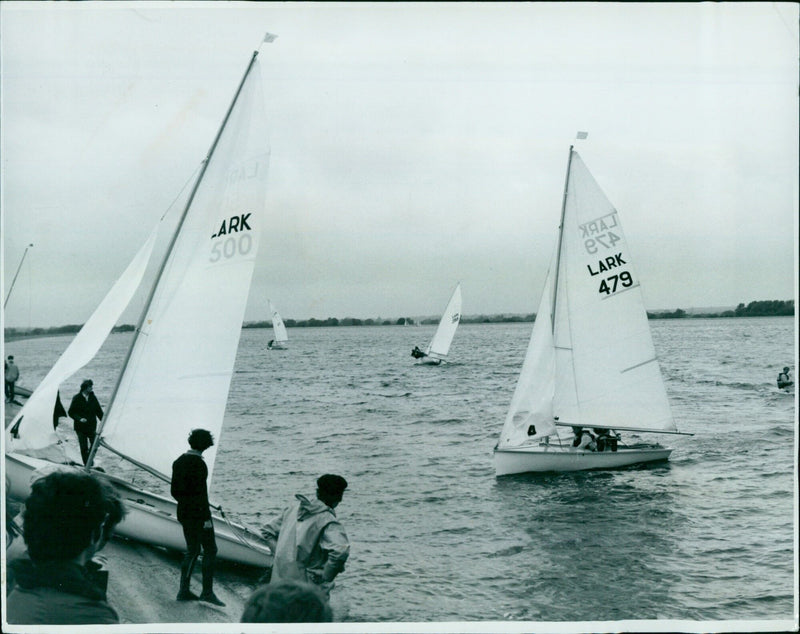 Sailors competing in the Lark class race on Farmoor Reservoir - Vintage Photograph