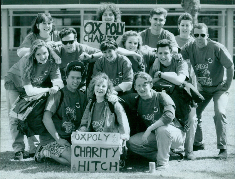 Oxford Polytechnic students taking part in a charity hitch during Rag Week. - Vintage Photograph